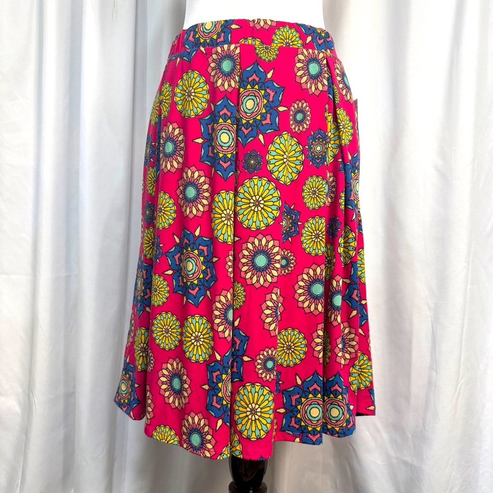 LuLaRoe Resort Ready Pink and Red Pleated Midi Skirt with pockets size L